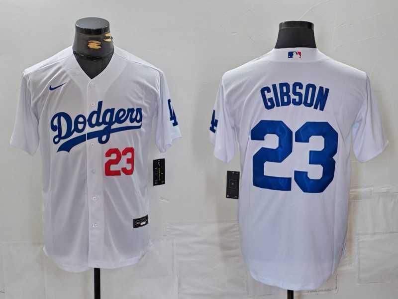 Men%27s Los Angeles Dodgers #23 Kirk Gibson Number White Cool Base Stitched Jersey->los angeles dodgers->MLB Jersey